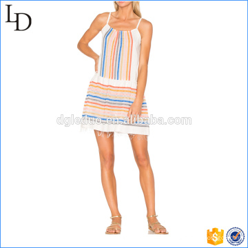 Striping thailand wholesale clothing dresses with a frayed summer skirt